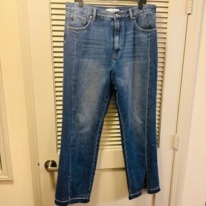 KanCan Mid Rise Straight Left Split Ankle 100% Cotton Denim Jeans